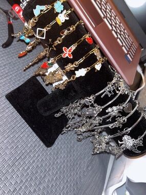 Mixed Charm Bracelet and Anklet Lot - Gold & Silver Colorful Enamel Charms